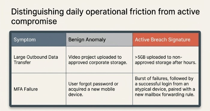 Distinguishing daily operational friction from active compromise